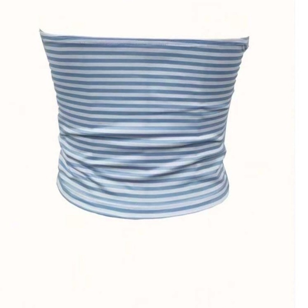 Light Blue White Striped Tube Top Bandeau Strapless Stretch Large